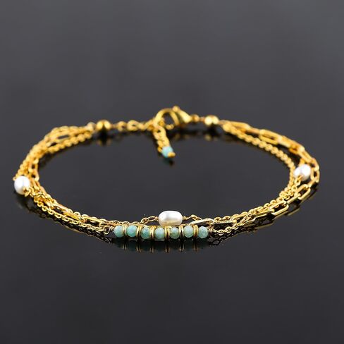 Beads With Pearl 3 Layered Bracelets for Women 14k Gold Plated Dainty Stackable for Women Trendy Layering, Cuban Link, Paperclip Chain, For Women Gifts in Saudi Arabia