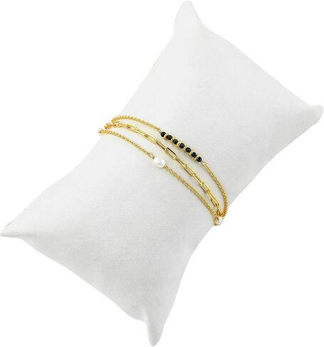Beads With Pearl 3 Layered Bracelets for Women 14k Gold Plated Dainty Stackable for Women Trendy Layering, Cuban Link, Paperclip Chain, For Women Gifts in Saudi Arabia