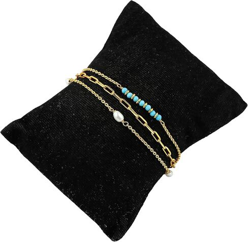 Beads With Pearl 3 Layered Bracelets for Women 14k Gold Plated Dainty Stackable for Women Trendy Layering, Cuban Link, Paperclip Chain, For Women Gifts in Saudi Arabia