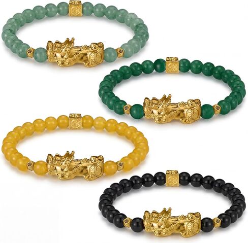 Landical 4 Pcs Feng Shui Good Luck Bracelets for Women Men Lucky Cat Pi Xiu Crystal Jade Bracelet Pi Yao Lucky Charm Wealth Jewelry Gift for Fortune Protection Protective Energy in Saudi Arabia
