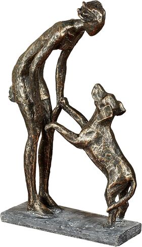 Good Dog Table Sculpture | Textured Resin Dog Statue | Man and Puppy Dog | Woman and Puppy Dogs | Modern Art Table Decor | Bronze Gold Gray | Animal Pet Home Decorations | Gifts For Dog Lovers in Saudi Arabia