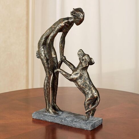 Good Dog Table Sculpture | Textured Resin Dog Statue | Man and Puppy Dog | Woman and Puppy Dogs | Modern Art Table Decor | Bronze Gold Gray | Animal Pet Home Decorations | Gifts For Dog Lovers in Saudi Arabia