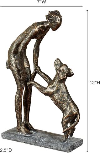 Good Dog Table Sculpture | Textured Resin Dog Statue | Man and Puppy Dog | Woman and Puppy Dogs | Modern Art Table Decor | Bronze Gold Gray | Animal Pet Home Decorations | Gifts For Dog Lovers in Saudi Arabia