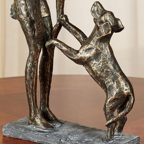 Good Dog Table Sculpture | Textured Resin Dog Statue | Man and Puppy Dog | Woman and Puppy Dogs | Modern Art Table Decor | Bronze Gold Gray | Animal Pet Home Decorations | Gifts For Dog Lovers in Saudi Arabia