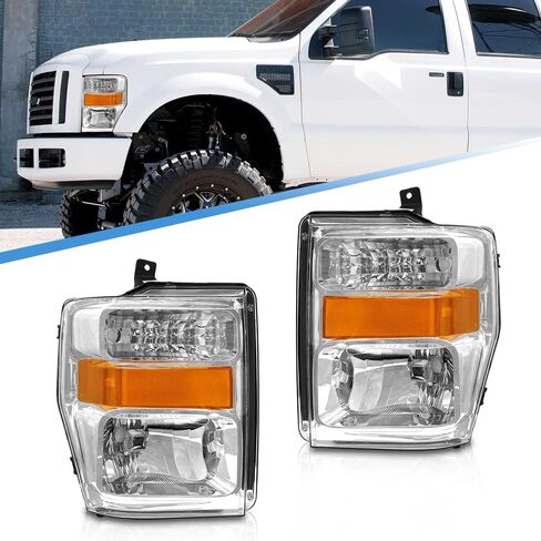 AS Headlight Assembly Compatible with 2005 2006 2007 05 06 07 Ford F250 F350 F450 F550 Headlamp Passenger & Driver Side, Chorme Housing with Amber Reflector in Saudi Arabia
