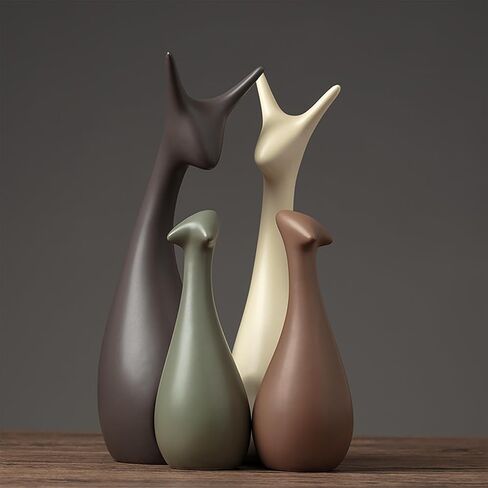 Ceramic Deer Family Statue Sculpture Mom Dad and Baby Animal Art Porcelain Figurine Home Decor Decorations for Living Room Book Shelf Cabinet Office Table Desk Top Ornament (A1, Three) in Saudi Arabia