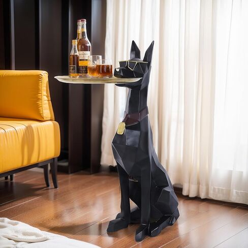 Geometric Dog Accent Table with Tray Butler Statue Animal Side Table for Modern Home Decor Dog Butler Statue with Tray Animal Accent Table for Living Room in Kuwait