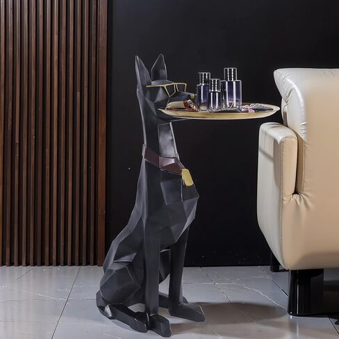 Geometric Dog Accent Table with Tray Butler Statue Animal Side Table for Modern Home Decor Dog Butler Statue with Tray Animal Accent Table for Living Room in Kuwait