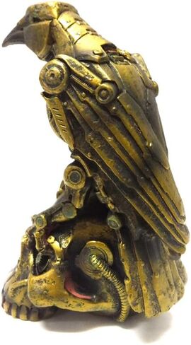 PTC Steampunk Dark Crow Raven Setting on Skull Skeleton Sculpture Statue in Saudi Arabia