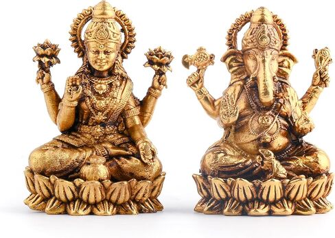 Brass Lakshmi Ganesh Idol Murti Diwali Pooja Spiritual Sculpture Indian Décor Antique God Statue for Home Entrance Temple Decoration and Gifting (Lakshmi Ganesh) in Saudi Arabia