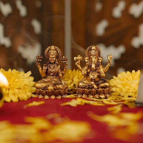 Brass Lakshmi Ganesh Idol Murti Diwali Pooja Spiritual Sculpture Indian Décor Antique God Statue for Home Entrance Temple Decoration and Gifting (Lakshmi Ganesh) in Saudi Arabia