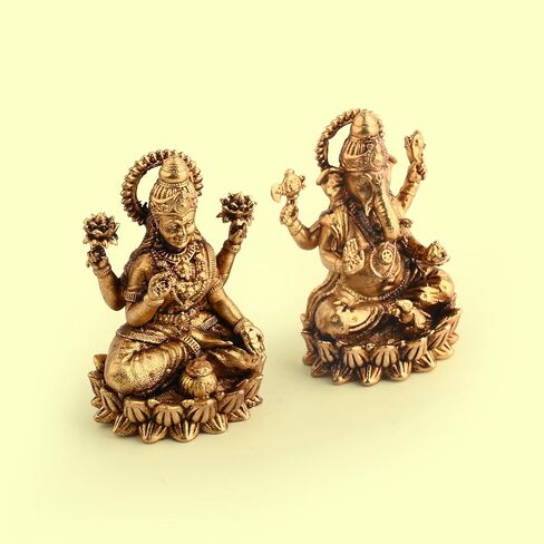 Brass Lakshmi Ganesh Idol Murti Diwali Pooja Spiritual Sculpture Indian Décor Antique God Statue for Home Entrance Temple Decoration and Gifting (Lakshmi Ganesh) in Saudi Arabia