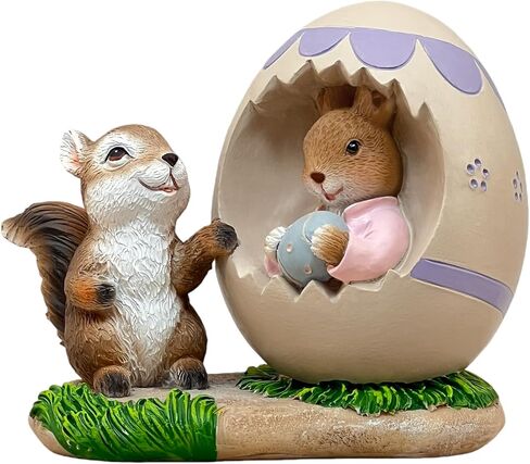 Squirrel and Rabbit Statue Decor Resin Easter Egg Figurine with Bunny Sculptures Decorative Supplies Home Garden Outdoor Statues, Yard Garden Decorations (Brown) in Saudi Arabia