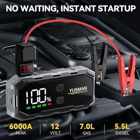 Car Jump Starter, 6000A 12V Jump Battery Pack (8.0 Gas/6.0L Diesel), Portable Jump Starter with Display, Car Jump Starter with Extended Smart Cables, Quick Charge 3.0, LED Light in Kuwait