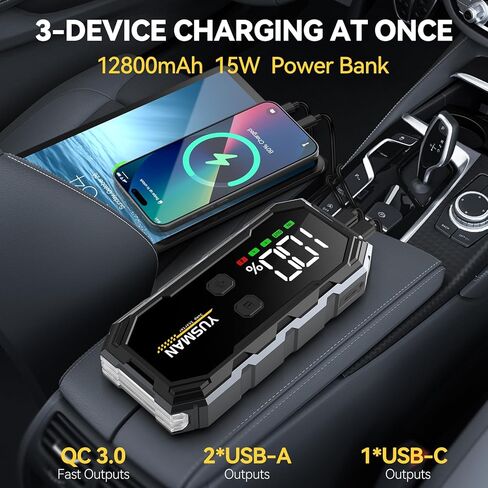 Car Jump Starter, 6000A 12V Jump Battery Pack (8.0 Gas/6.0L Diesel), Portable Jump Starter with Display, Car Jump Starter with Extended Smart Cables, Quick Charge 3.0, LED Light in Kuwait