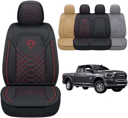 GXT Dodge RAM Front Seats Cover Fit for Select 2013-2021 Dodge RAM 1500 2500 3500 Pickup Truck, Waterproof Synthetic Leather Car Seat Cover and Cushion (Black Red Stripe) in Kuwait