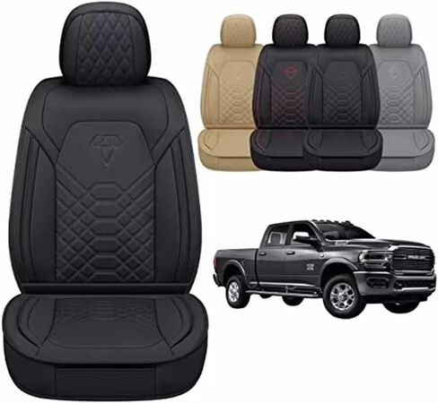 GXT Dodge RAM Front Seats Cover Fit for Select 2013-2021 Dodge RAM 1500 2500 3500 Pickup Truck, Waterproof Synthetic Leather Car Seat Cover and Cushion (Black Red Stripe) in Saudi Arabia