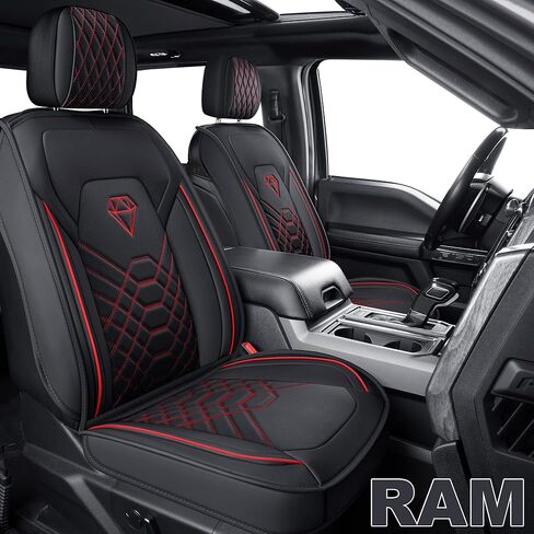 GXT Dodge RAM Front Seats Cover Fit for Select 2013-2021 Dodge RAM 1500 2500 3500 Pickup Truck, Waterproof Synthetic Leather Car Seat Cover and Cushion (Black Red Stripe) in Saudi Arabia