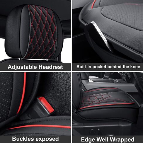 GXT Dodge RAM Front Seats Cover Fit for Select 2013-2021 Dodge RAM 1500 2500 3500 Pickup Truck, Waterproof Synthetic Leather Car Seat Cover and Cushion (Black Red Stripe) in Saudi Arabia