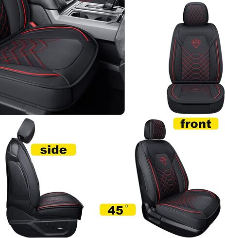 GXT Dodge RAM Front Seats Cover Fit for Select 2013-2021 Dodge RAM 1500 2500 3500 Pickup Truck, Waterproof Synthetic Leather Car Seat Cover and Cushion (Black Red Stripe) in Saudi Arabia