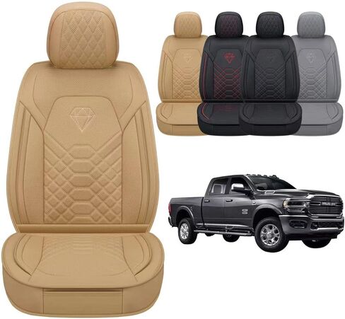 GXT Dodge RAM Front Seats Cover Fit for Select 2013-2021 Dodge RAM 1500 2500 3500 Pickup Truck, Waterproof Synthetic Leather Car Seat Cover and Cushion (Black Red Stripe) in Saudi Arabia