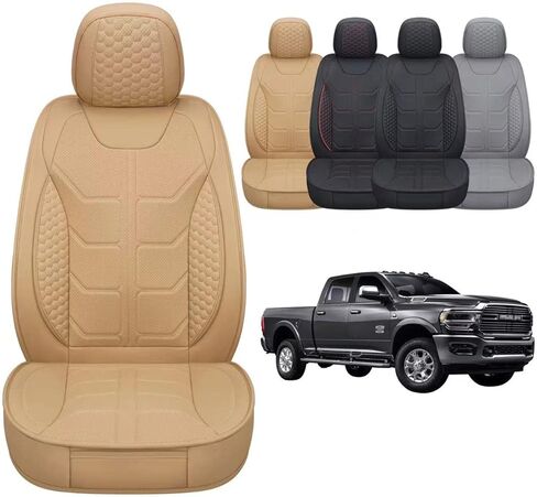 GXT Dodge RAM Front Seats Cover Fit for Select 2013-2021 Dodge RAM 1500 2500 3500 Pickup Truck, Waterproof Synthetic Leather Car Seat Cover and Cushion (Black Red Stripe) in Saudi Arabia