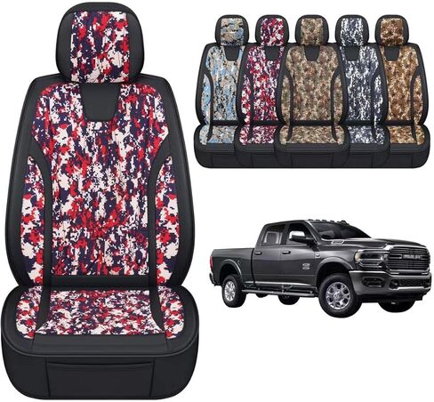 GXT Dodge RAM Front Seats Cover Fit for Select 2013-2021 Dodge RAM 1500 2500 3500 Pickup Truck, Waterproof Synthetic Leather Car Seat Cover and Cushion (Black Red Stripe) in Saudi Arabia