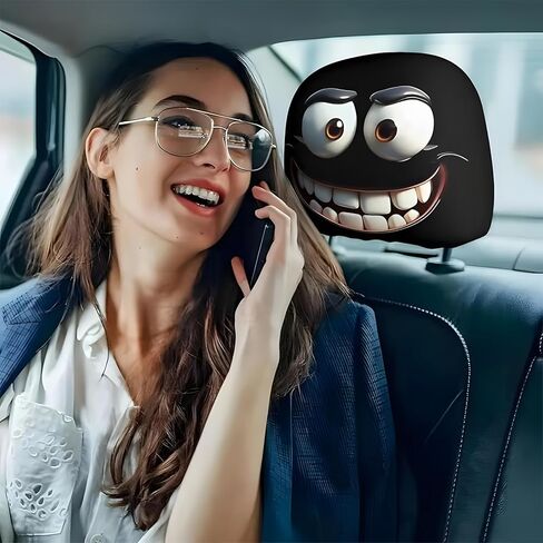 أغطية مسند رأس السيارة الكرتونية المضحكة، غطاء مسند رأس السيارة مناسب عالميًا، قناع وجه كامل للمقعد الشخصي لتزيين مسند المقعد الأمامي التلقائي، ملحقات السيارات الداخلية (وجه أحمر) in Kuwait