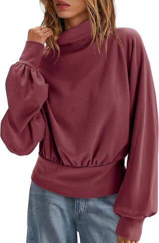 Yanekop Womens Turtleneck Tops Mock Neck Long Sleeve Shirts Oversized Cropped Sweatshirts Loose Fitting Pullover Tops in Kuwait