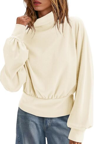 Yanekop Womens Turtleneck Tops Mock Neck Long Sleeve Shirts Oversized Cropped Sweatshirts Loose Fitting Pullover Tops in Saudi Arabia
