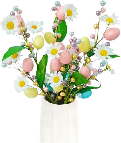 RHN Artificial Easter Eggs Stems Decorations for Vases- 2PCS 16IN Spring Easter Floral Picks Stems with Colorful Eggs Berries and Flowers for Easter Home Centerpiece Table Vase Arrangement Decor in Saudi Arabia