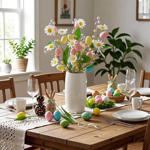 RHN Artificial Easter Eggs Stems Decorations for Vases- 2PCS 16IN Spring Easter Floral Picks Stems with Colorful Eggs Berries and Flowers for Easter Home Centerpiece Table Vase Arrangement Decor in Saudi Arabia