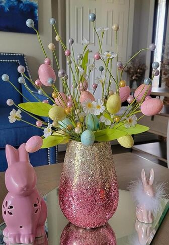 RHN Artificial Easter Eggs Stems Decorations for Vases- 2PCS 16IN Spring Easter Floral Picks Stems with Colorful Eggs Berries and Flowers for Easter Home Centerpiece Table Vase Arrangement Decor in Saudi Arabia