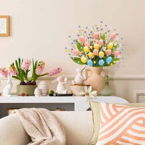 RHN Artificial Easter Eggs Stems Decorations for Vases- 2PCS 16IN Spring Easter Floral Picks Stems with Colorful Eggs Berries and Flowers for Easter Home Centerpiece Table Vase Arrangement Decor in Saudi Arabia