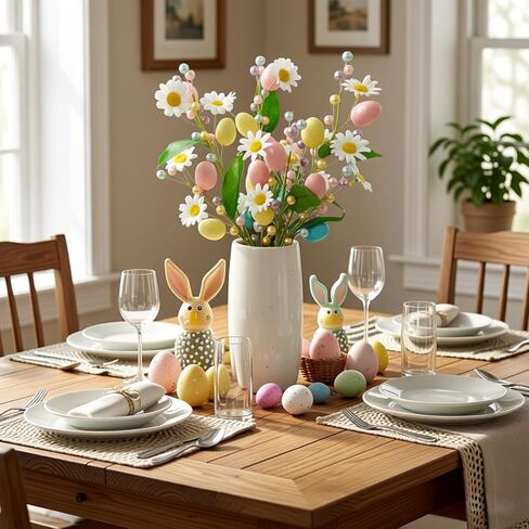 RHN Artificial Easter Eggs Stems Decorations for Vases- 2PCS 16IN Spring Easter Floral Picks Stems with Colorful Eggs Berries and Flowers for Easter Home Centerpiece Table Vase Arrangement Decor in Saudi Arabia