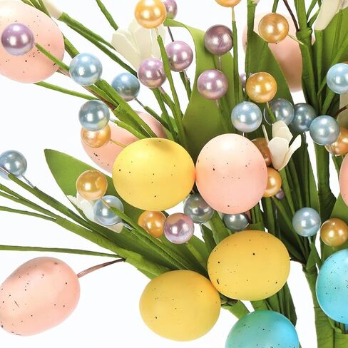 RHN Artificial Easter Eggs Stems Decorations for Vases- 2PCS 16IN Spring Easter Floral Picks Stems with Colorful Eggs Berries and Flowers for Easter Home Centerpiece Table Vase Arrangement Decor in Saudi Arabia
