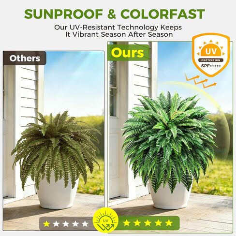 Suntee 48 "سرخس اصطناعي كبير 2 حزمة، نبات سرخس بوسطن وهمية واقعية مع 100 سعفة قابلة للانحناء، مقاومة للأشعة فوق البنفسجية صفر صيانة بوش فو للحديقة في الهواء الطلق فناء الشرفة غرفة المعيشة ديكور المنزل in Kuwait