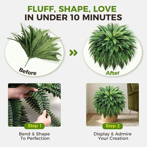 Suntee 48 "سرخس اصطناعي كبير 2 حزمة، نبات سرخس بوسطن وهمية واقعية مع 100 سعفة قابلة للانحناء، مقاومة للأشعة فوق البنفسجية صفر صيانة بوش فو للحديقة في الهواء الطلق فناء الشرفة غرفة المعيشة ديكور المنزل in Kuwait