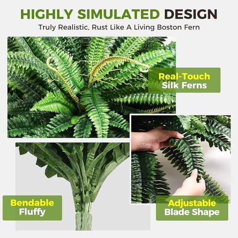 Suntee 48 "سرخس اصطناعي كبير 2 حزمة، نبات سرخس بوسطن وهمية واقعية مع 100 سعفة قابلة للانحناء، مقاومة للأشعة فوق البنفسجية صفر صيانة بوش فو للحديقة في الهواء الطلق فناء الشرفة غرفة المعيشة ديكور المنزل in Kuwait