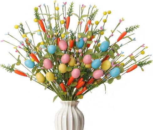 زينة عيد الفصح 6 حزمة عيد الفصح ينبع 17 بوصة يختار البيض الاصطناعي مع الجزر الملونة البيض أوراق الأوكالبتوس لغرفة المعيشة المركزية ديكور المنزل زهرية in Kuwait