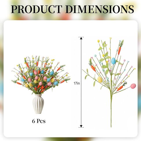 زينة عيد الفصح 6 حزمة عيد الفصح ينبع 17 بوصة يختار البيض الاصطناعي مع الجزر الملونة البيض أوراق الأوكالبتوس لغرفة المعيشة المركزية ديكور المنزل زهرية in Kuwait