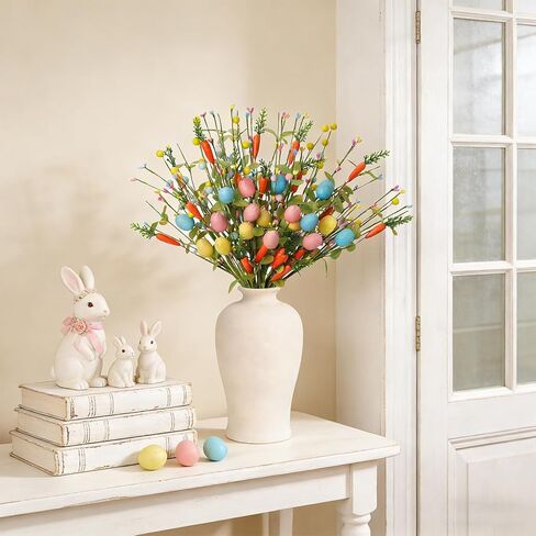 زينة عيد الفصح 6 حزمة عيد الفصح ينبع 17 بوصة يختار البيض الاصطناعي مع الجزر الملونة البيض أوراق الأوكالبتوس لغرفة المعيشة المركزية ديكور المنزل زهرية in Kuwait
