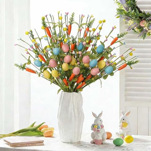 زينة عيد الفصح 6 حزمة عيد الفصح ينبع 17 بوصة يختار البيض الاصطناعي مع الجزر الملونة البيض أوراق الأوكالبتوس لغرفة المعيشة المركزية ديكور المنزل زهرية in Kuwait