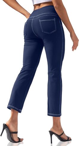 سراويل VOOVEEYA الصغيرة للنساء قابلة للتمدد في 4 اتجاهات، سراويل يوجا للكاحل مع جيوب عالية الخصر لفساتين الجولف الكاجوال in Kuwait