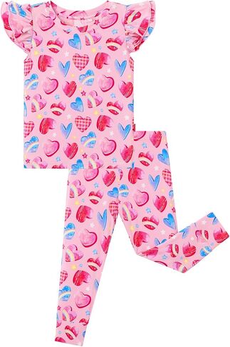 Toddler Girls' Pajama Sets Ruffle Short Sleeve Soft Bamboo-derived Viscose Kids Pjs in Kuwait