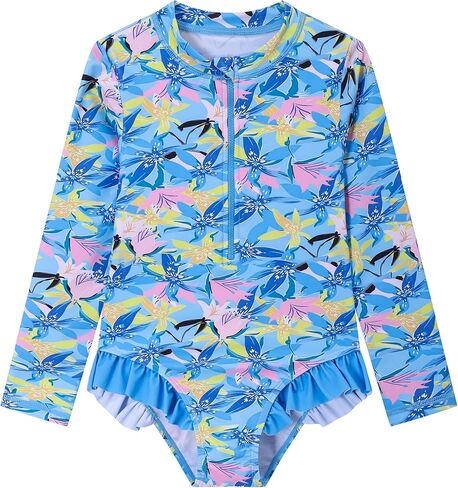 Girls Swimsuits Cute Kids Long Sleeve Rash Guard Bathing Suit Quick Drying One Piece Beach Swimwear with UPF 50+ in Kuwait