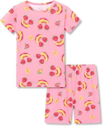 بيجامة منسوجة مضلعة للفتيات من Topgal - ملابس نوم لطيفة للجراء والفهد والفواكه مطبوعة للأطفال قطعتين مقاس 4-14 in Kuwait