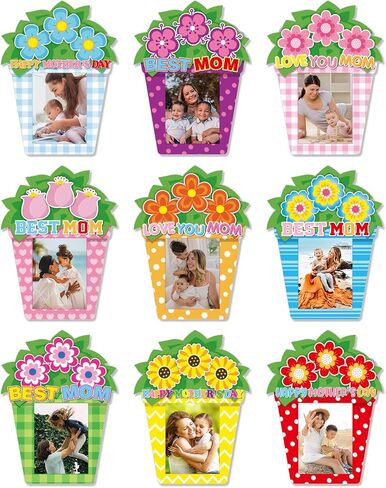 AnyDesign 45 قطعة من قطع إطار الصورة DIY لعيد الأم، قطع ورق زهرة أحبك أمي مع 100 قطعة من نقاط الصمغ للحرف اليدوية وحفلات ماما ولوحة الإعلانات في الفصل الدراسي in Saudi Arabia