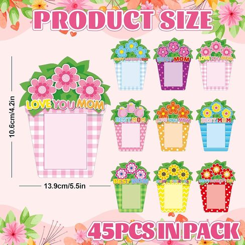 AnyDesign 45 قطعة من قطع إطار الصورة DIY لعيد الأم، قطع ورق زهرة أحبك أمي مع 100 قطعة من نقاط الصمغ للحرف اليدوية وحفلات ماما ولوحة الإعلانات في الفصل الدراسي in Saudi Arabia