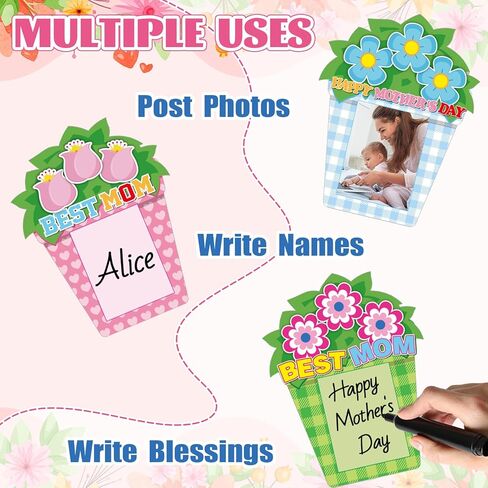 AnyDesign 45 قطعة من قطع إطار الصورة DIY لعيد الأم، قطع ورق زهرة أحبك أمي مع 100 قطعة من نقاط الصمغ للحرف اليدوية وحفلات ماما ولوحة الإعلانات في الفصل الدراسي in Saudi Arabia